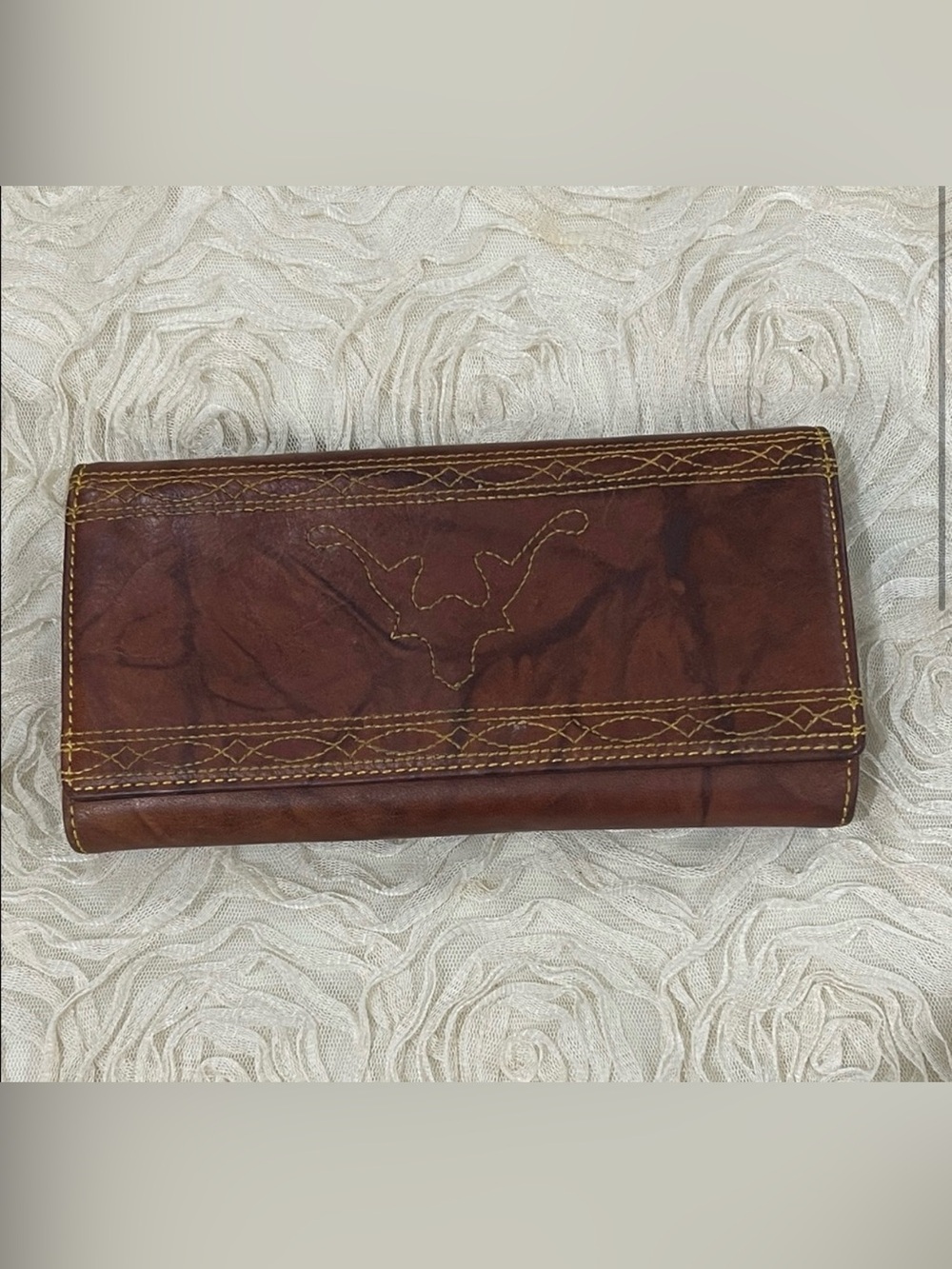 Western Frye Brown real Leather Wallet with Embroidered Design cowgirl boho